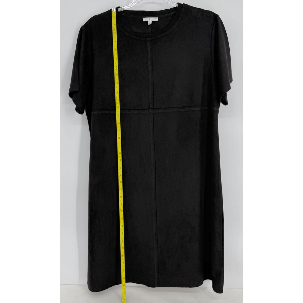 Joh Womens Black Faux Suede Short Sleeve Seam Detail Shift Dress Sz XL - Picture 2 of 8